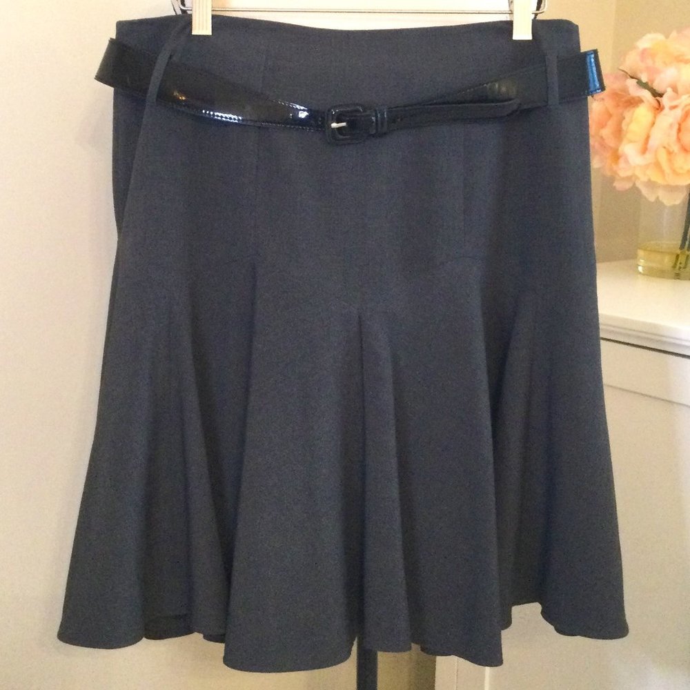 Chadwick’s, Dark Heather Grey Pleated "Skater" Style Skirt with Belt, Size 12P